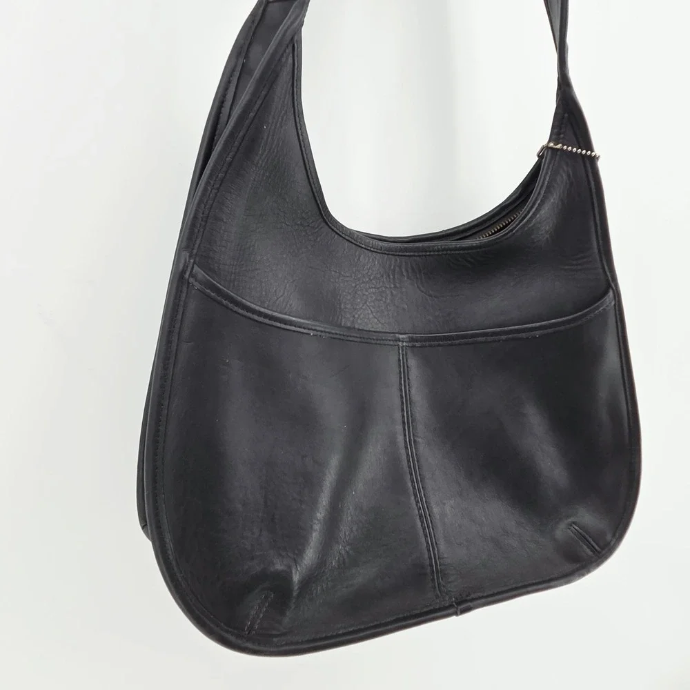 Coach Ergo Style Pocket Zip Black Leather Hobo Shoulder Bag Made in USA Vintage